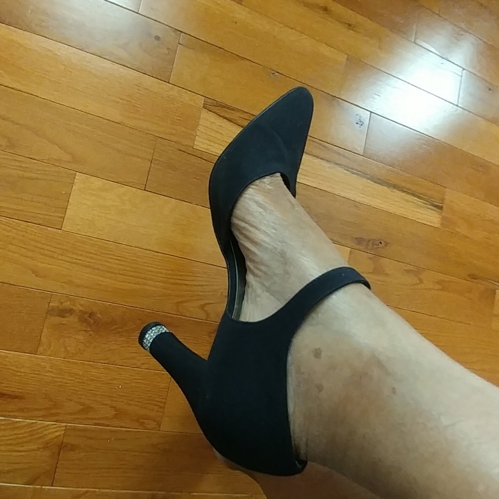 Stuart Weitzman black satin shoes